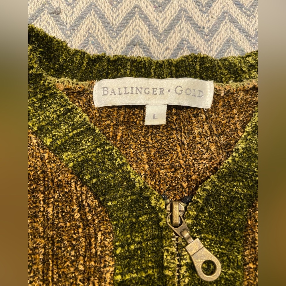 Ballinger • Gold Chenille Ribbed Henley Sweater – Green & Brown – Size L - Picture 4 of 8